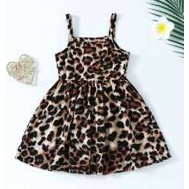 Söt Leopard Djurtryck Spaghetti Strap Klänning För Baby Girls, Baby Girl Fritidskläder - Brun (6-9M,9-12M,12-18M,18-24M)