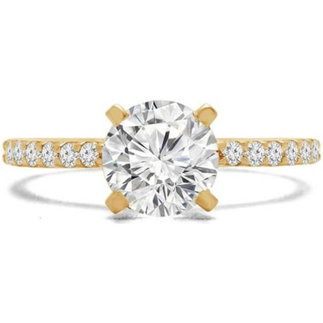 Majesty Diamonds MD240073-7.5 0.8 CTW Round Diamond Solitaire with Accents Engagement Ring in 14K Yellow Gold - Size 7.5
