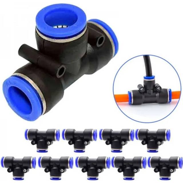 10pcs Tube 6mm 1/4 Inch Pneumatic Tee Quick Connector Air Line Quick Fittings