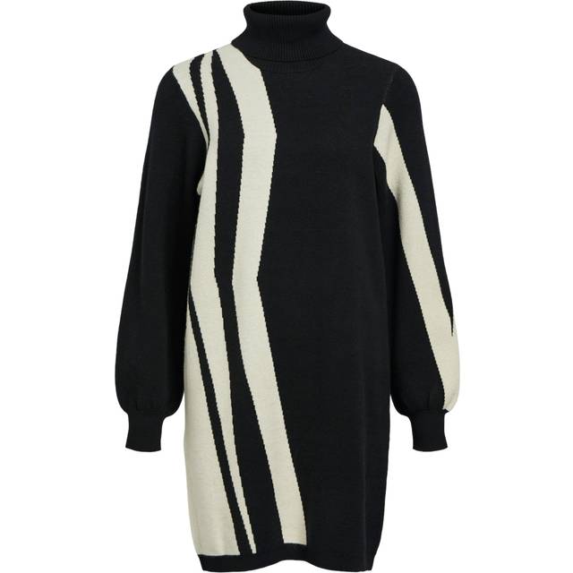 Object Collectors Item Ray L/S Knit Rollneck Dress Black/Sandshell S