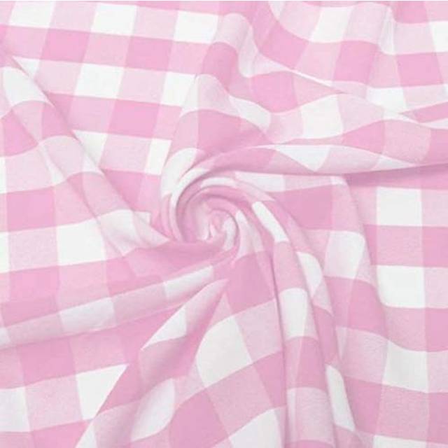 "1"""" Checkered Gingham PolyPoplin Fabric by The Yard (Pink and White)"