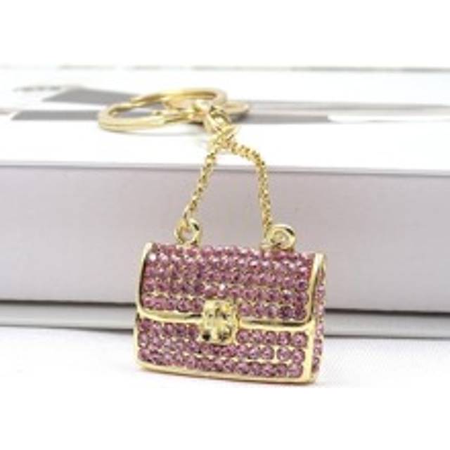 SHEIN 1pc Fashionable Handbag Accessory For Women, Metallic 3D Keychain Studded With Rhinestones, Gift Idea For Car Decoration Wallet Keychain