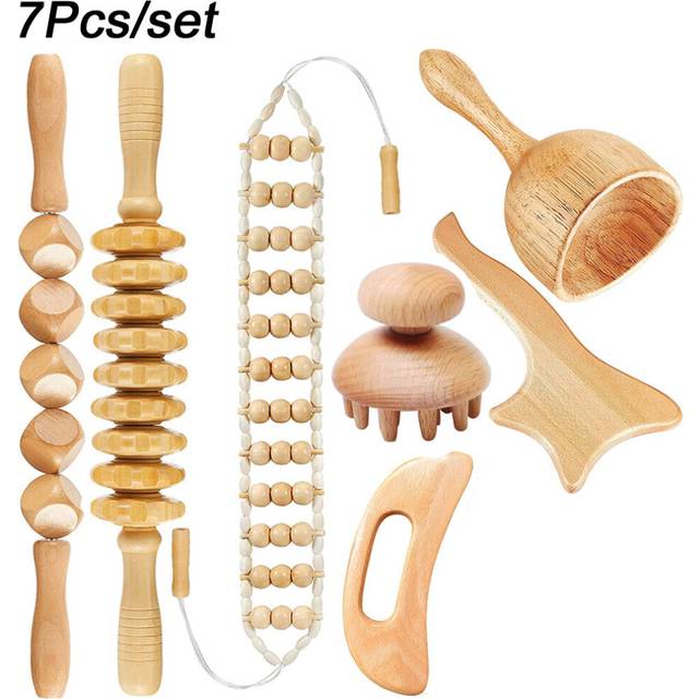 (a-7Pcs-set-A) 2/4/6/7PCS Wood Therapy Massage Tools Lymphatic Drainage Massager Wooden Massager Body Sculpting Tools for Body Shaping