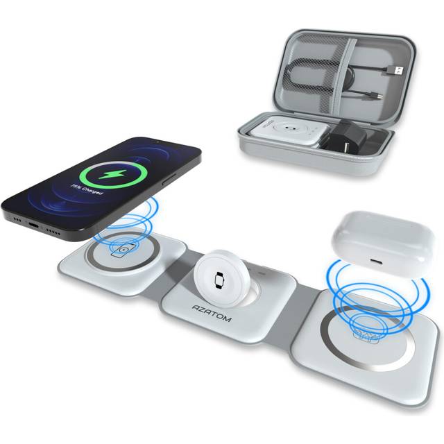 E3000 Magnetic Wireless Charger, Foldable Travel 3 in 1 Fast Charging for iPhone 15,14,13,12,11,Pro, Pro Max Apple Watch Ultra, 8,7,6,5,4,3,2,SE