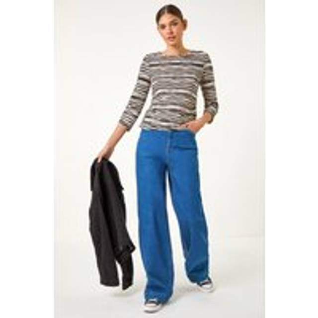 Roman Black Stretch Textured Stripe Top - Size 12