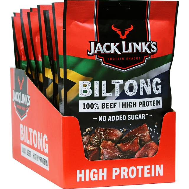 Jack Link's Biltong Jerky Original, Pack of 12 x 60 g, Gluten Free Meat Snack, High Protein 50%, Dried Meat for Gym, Fitness, Outdoor, Low Calorie Pro