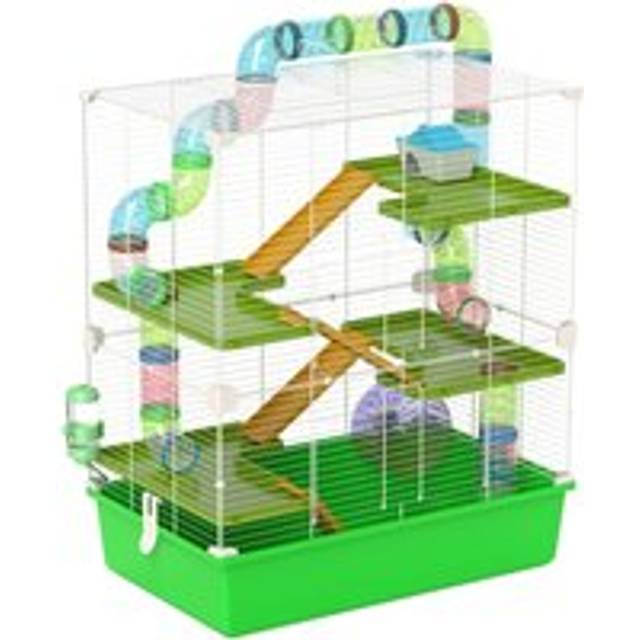 PawHut Hamster Cage W/ Water Bottle - Exercise Wheel - Tubes - Ramps - Green | TJ Hughes