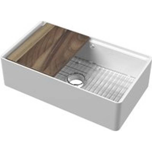 Fireclay Single Bowl Fluted Front Kitchen Sink with Ledge and Overflow - 795mm - Balterley