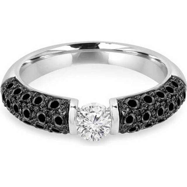 Majesty Diamonds MD240069-6.5 1.1 CTW Round Diamond Three-Row Solitaire with Accents Engagement Ring in 14K White Gold - Size 6.5
