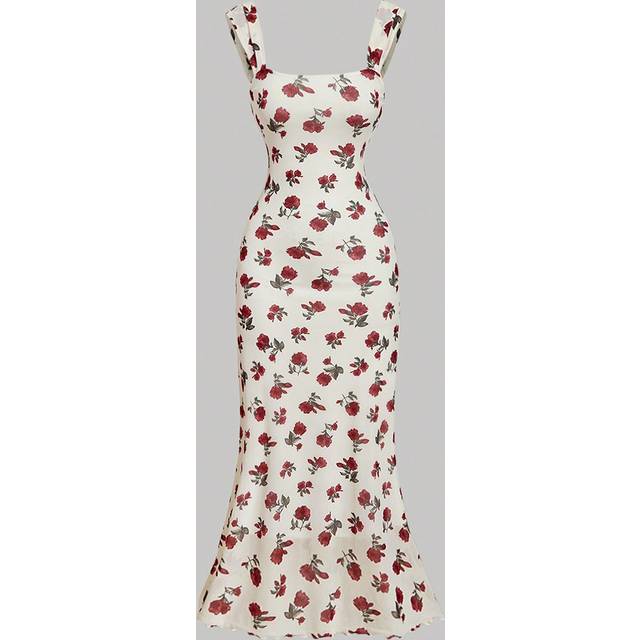 SHEIN Retro Floral Square Neck Bodycon Halter Dress, Summer Midi Dress, Sexy Dress, Elegant Dress, Flowy Dress, Prom Dress