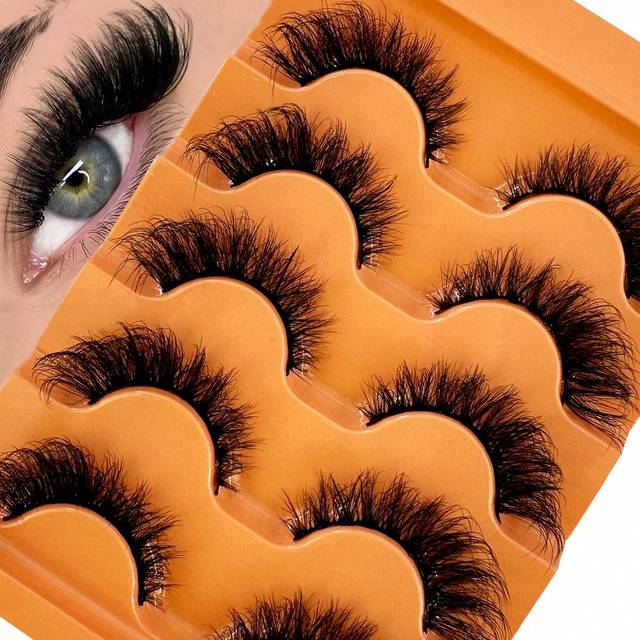 SHEIN New 5Pairs 3D Cat-Eye Mink Eyelashes Curled Winged Natural Realistic Messy End Eye Elongated Thick False Eyelashes Soft Fake Eyelashes