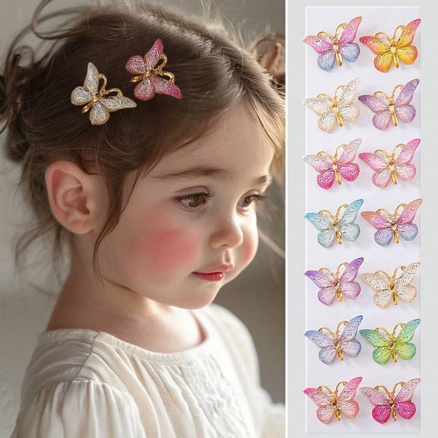 SHEIN 15pcs/Set Baby Girl Colorful Gradient Cute Butterfly Hair Clips, Hair Accessories