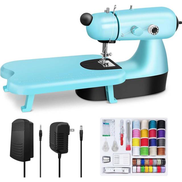 Chronus Mini Sewing Machine Electric with Sewing Bag, Extension Board, LED Light, Fast Sewing for Clothes, Jeans, Curtains, DIY Home Travel (Blue)