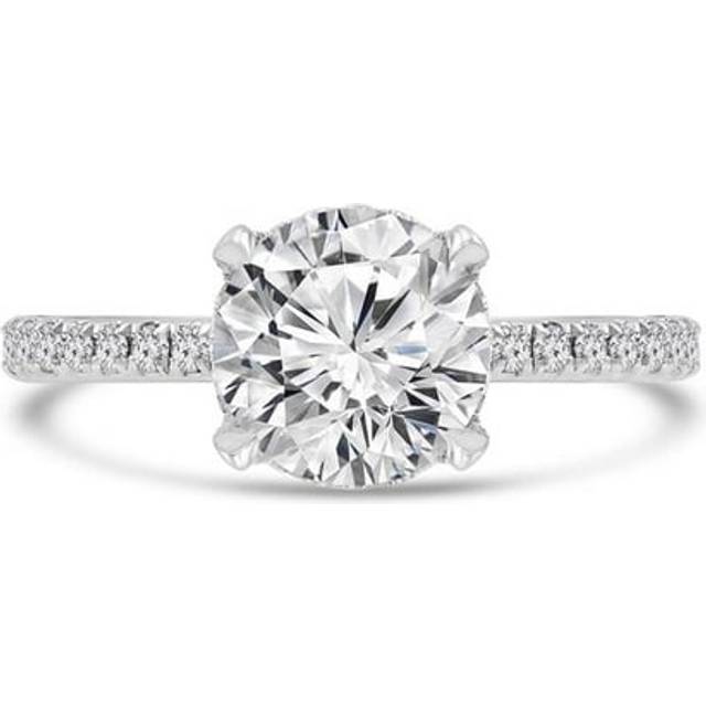 Majesty Diamonds MD240096-3 1.9 CTW Round Lab Created Diamond Tappered Hidden Halo Solitaire with Accents Engagement Ring in 18K White Gold - Size 3