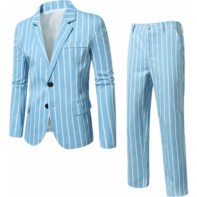 Manfinity Plus Size Men&#39;s Striped Blazer And Pants Suit Set