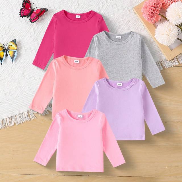 SHEIN 5pcs Baby Girl Long Sleeve T-Shirt Set, Fall/Winter