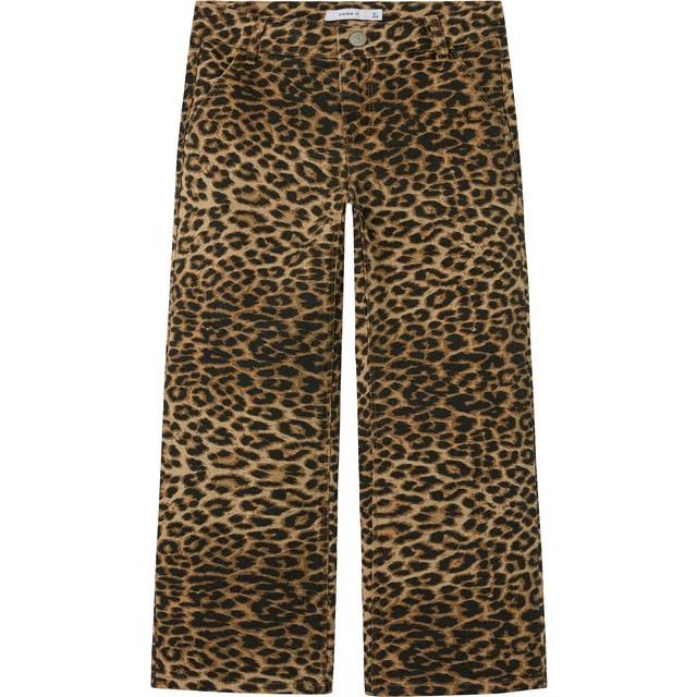 Name It Girls Leopard Print Jeans - Silver Mink Leopard, Brown, Size Age: 8 Years - age: 8 YEARS
