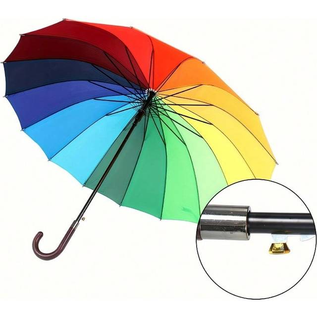 SHEIN 45inch Rainbow Umbrella Windproof 16 Rib Large Golf Umbrella - Durable Long Handle Straight Anti-UV Umbrella With Reinforced Canopy - Manual Big Paras
