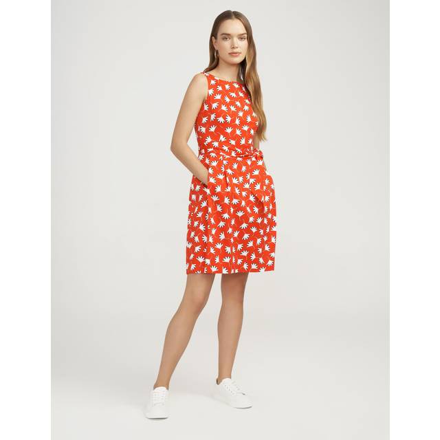 Anne Klein Women's Printed Fit and Flare Dress with Sash- Clearance in Poppy/White Combo size 12