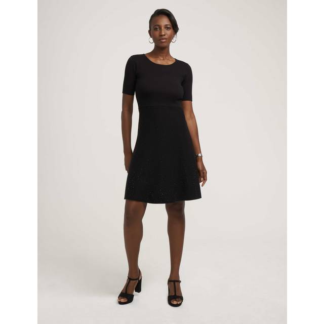 Anne Klein Women's Heat Set Fit & Flare Sweater Dress- Clearance in Anne Black size Small