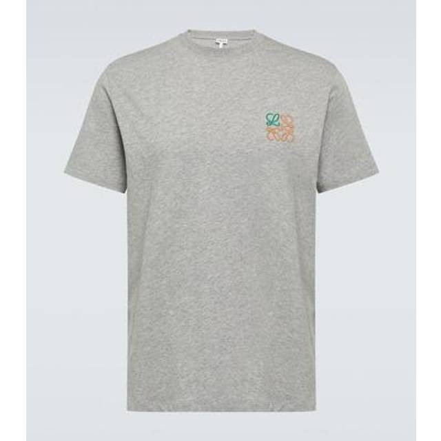 Loewe Mens Grey Melange Monogram-embroidery Crew-neck Regular-fit Cotton-jersey T-shirt S - GREY MELANGE