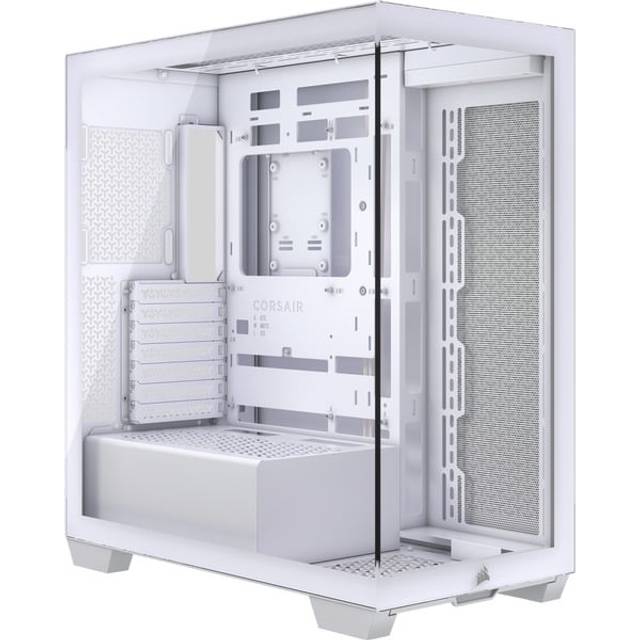 CORSAIR 3500X Mid-Tower ATX PC-Chassi Med Dubbla Kammare – Panoramabild i Härdat Glas - Kompatibel Med Moderkort Med Omvänd Anslutning – Inga Fläktar Inkluderade – Vit