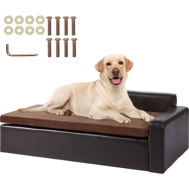 VEVOR Pet-soffa, hundsoffa för stora hundar och katter, hundsoffa i mjuk läder, 110 lbs Laddar kattsoffa, brun