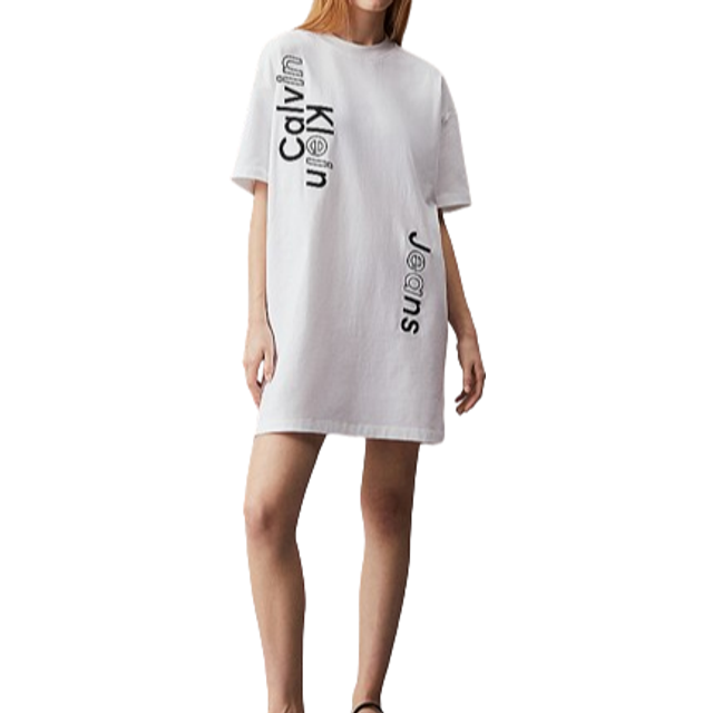 Calvin Klein Jeans, Klänning, Dam, M, Bomull, Stilig Kort Klänning med Logotyptryck - white (M)