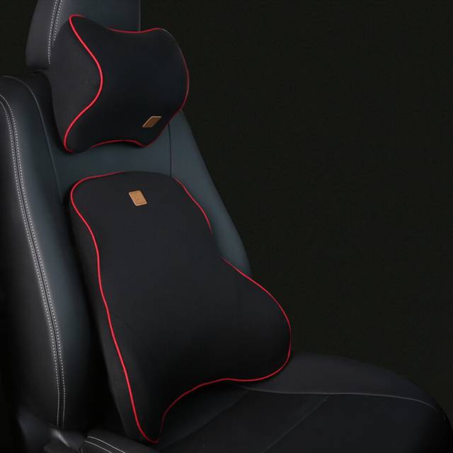 (1 Set Black Red) Car Driver Pillow Memory Foam Car Lumbar Support Back Cushion Soft Car