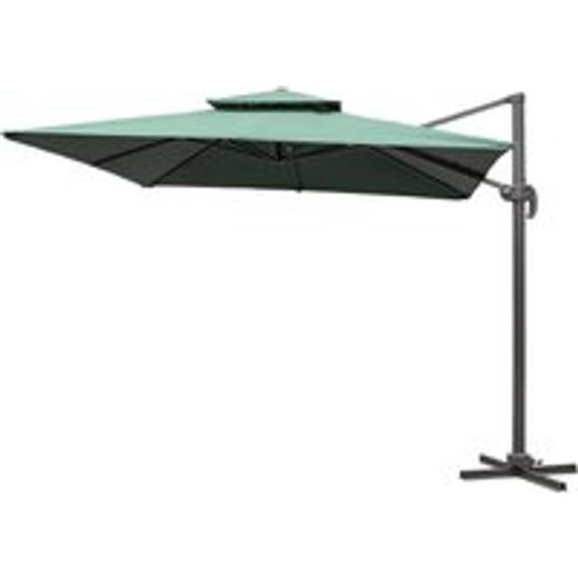 3m Green Square Parasol With Cross Base and 77mm Aluminium Pole Sun Shade Garden Outdoor Beach Patio Canopy Shelter Umbrella Cantilever - One Size