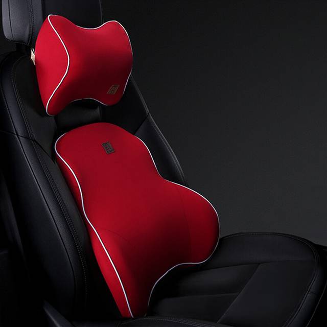 (1 Set Red) Car Driver Pillow Memory Foam Car Lumbar Support Back Cushion Soft Car