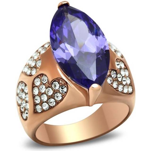 Alamode GL241-6 IP Rose Gold Ion Plating Brass Ring with AAA Grade CZ, Tanzanite - Size 6