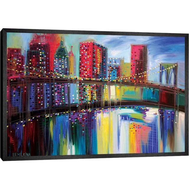 Brooklyn Bridge by Ekaterina Ermilkina - Graphic Art Print on Canvas - Black Framed (66.04 cm H x 45.72 cm W)
