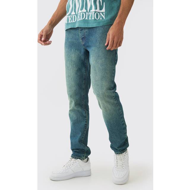 Mens Mid Blue Slim Fit Washed Tinted Jeans