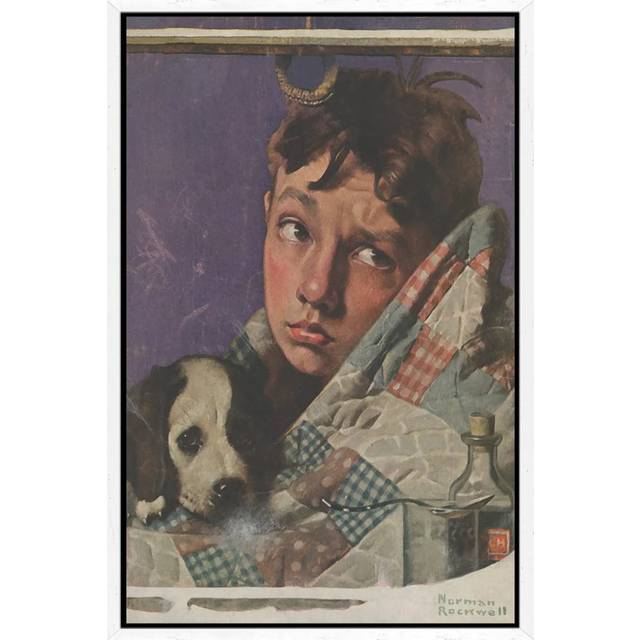 Boy And Dog In Quilt by Norman Rockwell - Gallery-Wrapped Canvas Giclée on Canvas - White Framed (66.04 cm H x 45.72 cm W)