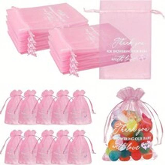 SHEIN 10pcs Thank You Design Organza Gift Bag Candy Pouch For Jewelry And Small Gifts, Party Favor Packaging