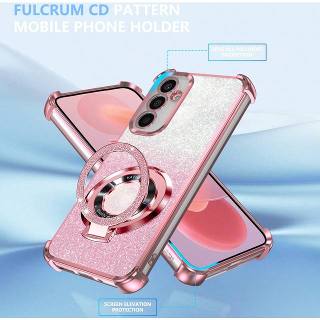 SHEIN Foldable Bracket Glitter Card Paper + 4-Corner Anti-Drop Electroplated Anti-Drop Phone Case, Compatible With Apple 11/12/13/14/15 Pro Max, S22/23/24+