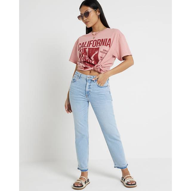 River Island Womens Petite Blue High Waisted Slim Straight Jeans - 16XS