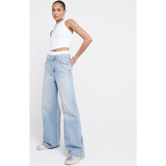 River Island Womens Blue Boxer Waist Wide Leg Jeans - 8R