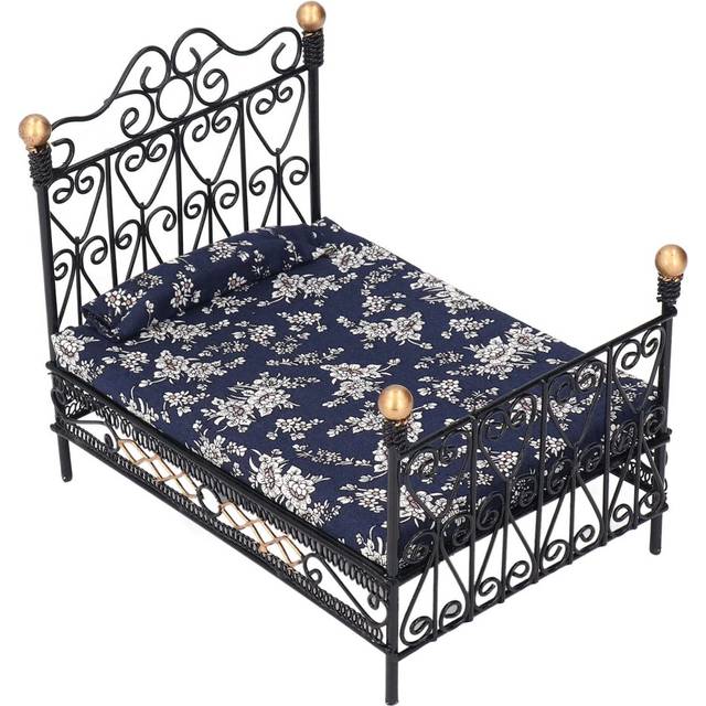 Doll's House Furniture, 1:12 Double Bed, Miniature Doll House Accessory, Life Scene, Living Room Furniture Toy Suitable for Bjd, Doll House Decoration