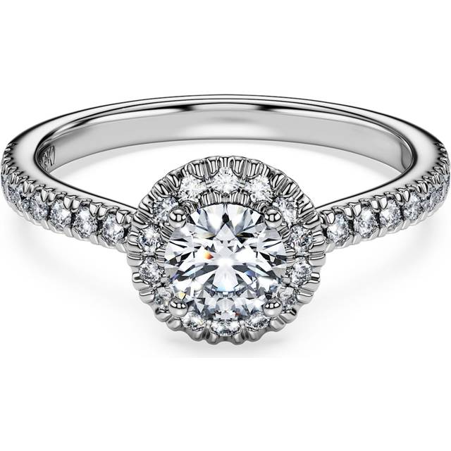 Eternity halo solitaire ring, Lab-grown diamonds 0.8 ct tw, Round shape, 18K white gold - White - 55