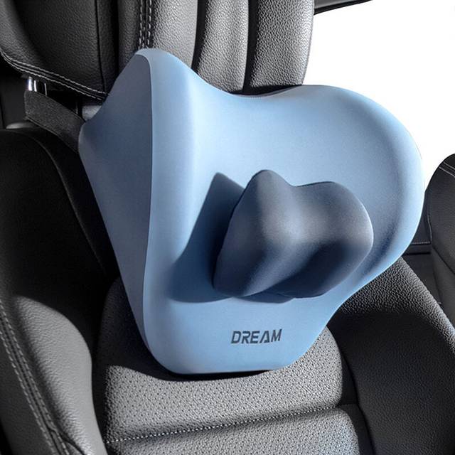 (Blue-Headrest) Car Adjustable Neck Headrest Pillow Waist Support Cushion Breathable Memory