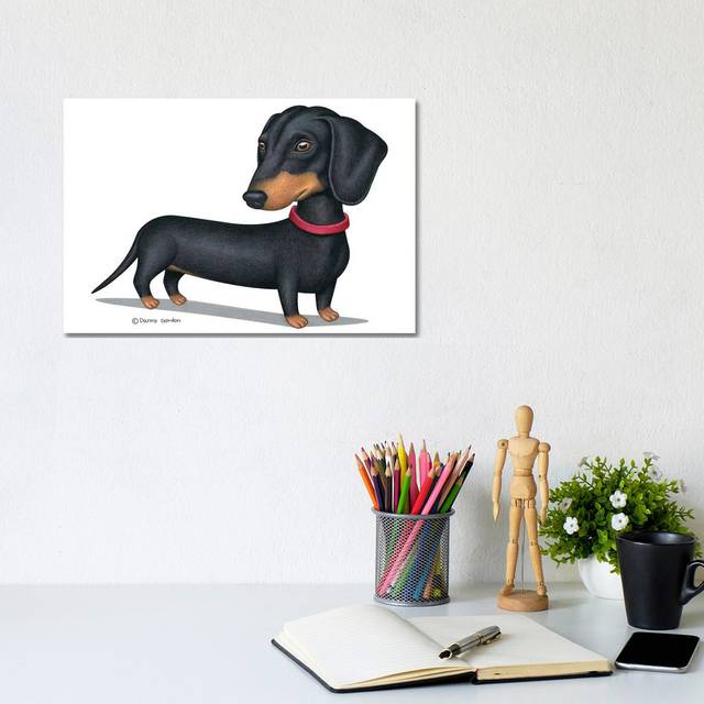 Black Dachshund Red Collar by Danny Gordon - Wrapped Canvas Art Prints (20.32cm H x 30.48cm W x 1.905cm D)