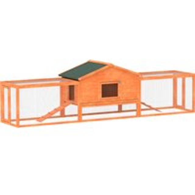 Pawhut Wooden Rabbit Hutch With Run, Tray, Ramps, Asphalt Roof, 309 X 70 X 87cm, Orange