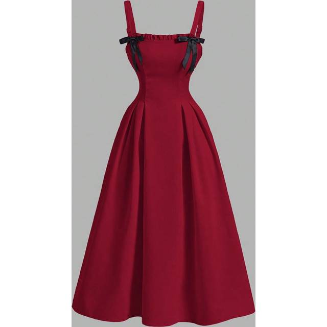 SHEIN Women&#39;s Square Neck Bow Long White Elegant Dress, Bow Dress, Brunch Dress, Music Festival Dress, Back To School Outfit, Country Music Festival Outfit,