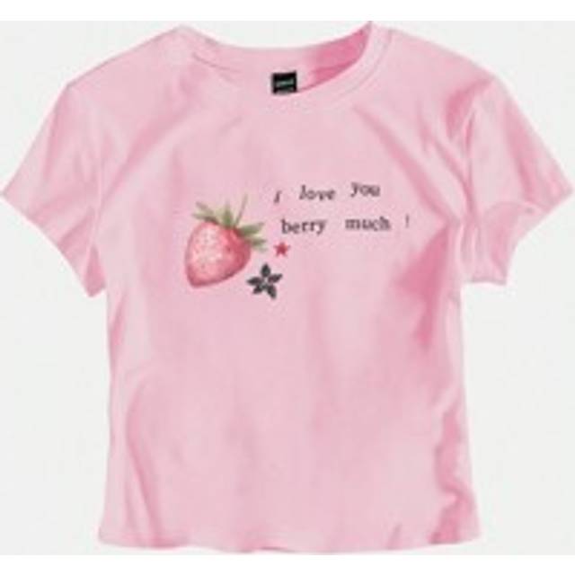 Damer Y2K Rosa Strawberry Fruit Slogan Cropped T-Shirt Baby Tee, Summer I Love You Berry Much Graphic Tees Dam Toppar (L,M,S,XL)