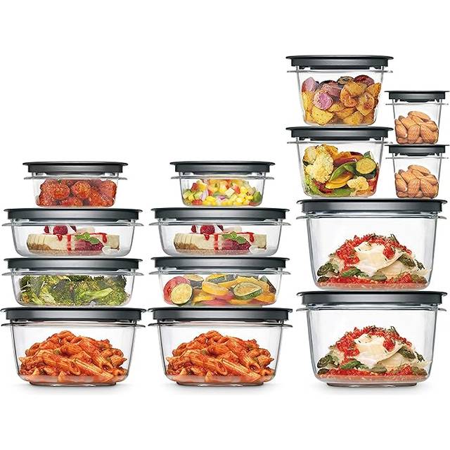 Rubbermaid 28-Piece Clear/Grey Food Storage Containers  Premium Snap Bases  and Various Size Lids  Perfect for Meal Prep  Leftovers  and Dishwasher Sa