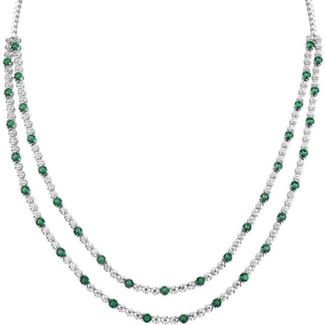 18ct White Gold Emerald & Diamond Two Row Necklace HSN1061(EM) - Silver