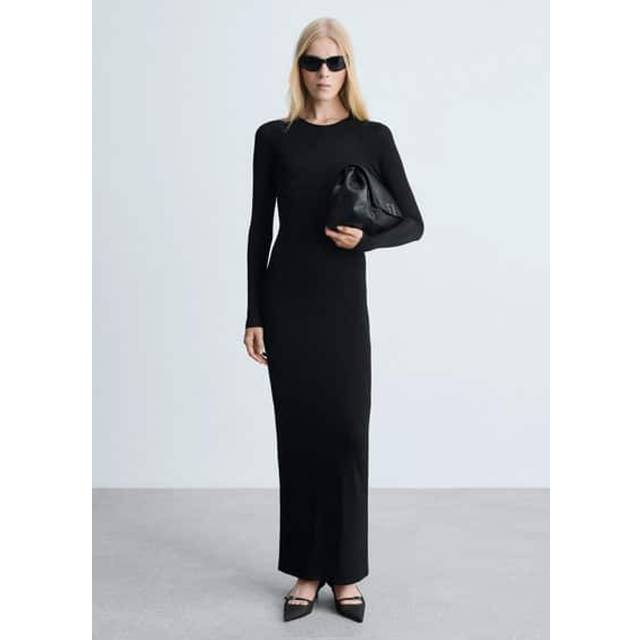MANGO Long Dress With Open Back |Svart |L