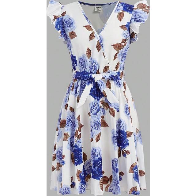 SHEIN Elegant Ruched Print Dress For Teenage Girls